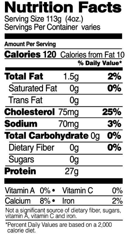 Thin Sliced Boneless, Skinless Breasts Nutrition Facts