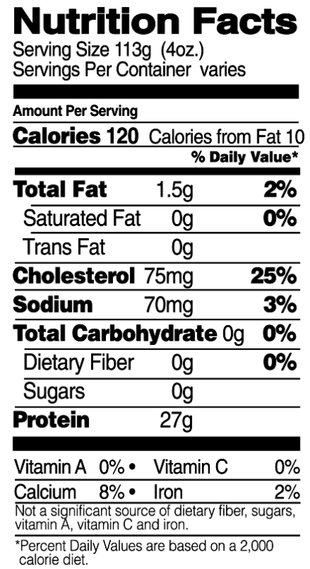 Boneless, Skinless Tenders Nutrition Facts