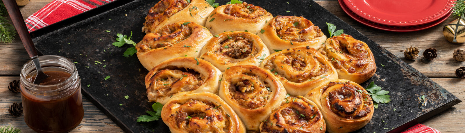 Chicken, Apple Butter and Brie Stuffed Christmas Tree Rolls