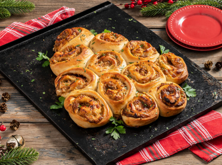 Chicken, Apple Butter and Brie Stuffed Christmas Tree Rolls