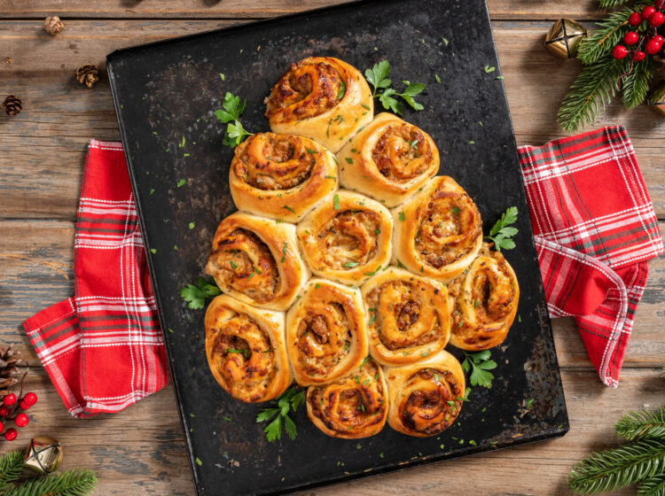 Chicken, Apple Butter and Brie Stuffed Christmas Tree Rolls