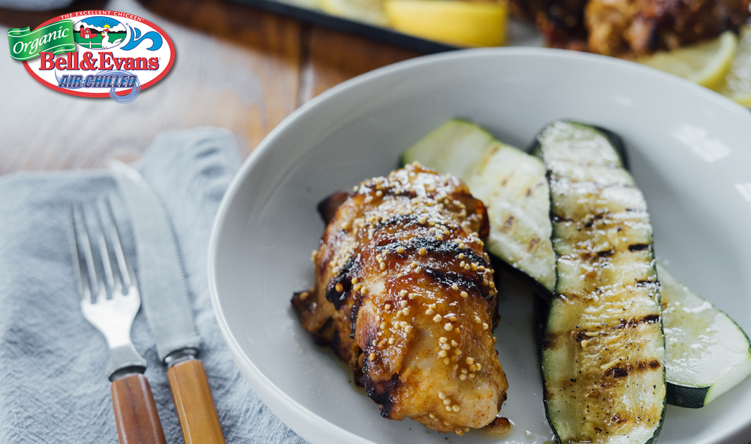 Grilled Lemon Ginger Boneless Skin-on Chicken Thighs - Bell & Evans