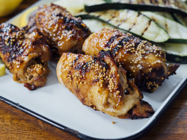 Grilled Lemon Ginger Boneless, Skin-on Chicken Legs