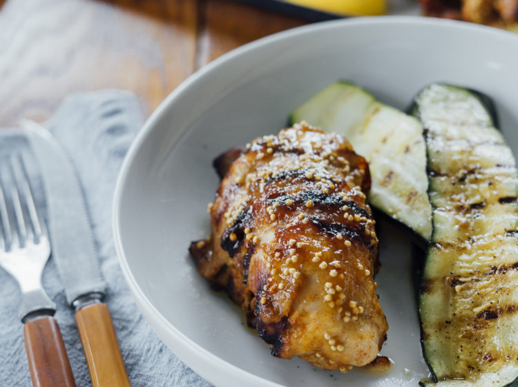 Grilled Lemon Ginger Boneless, Skin-on Chicken Legs