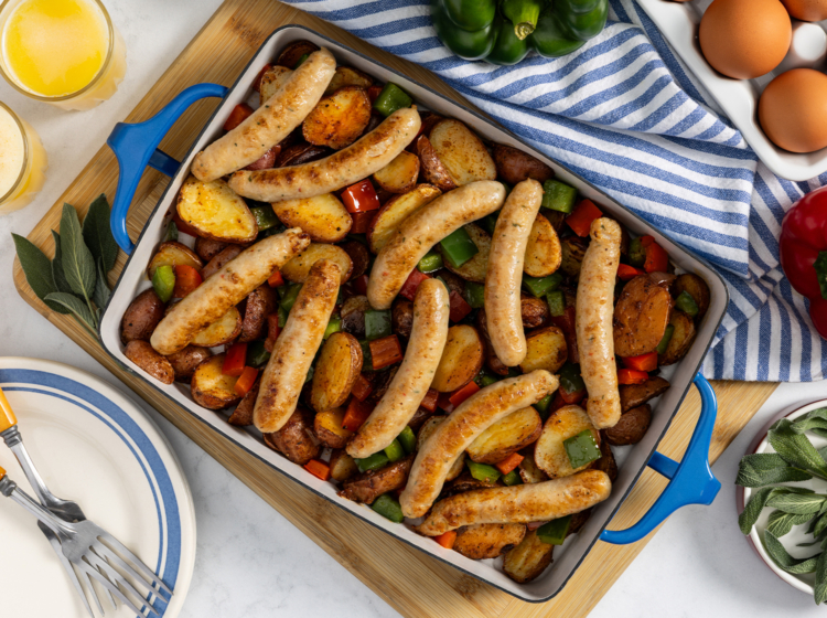 Sage Chicken Sausage, Potato and Pepper Breakfast Bake