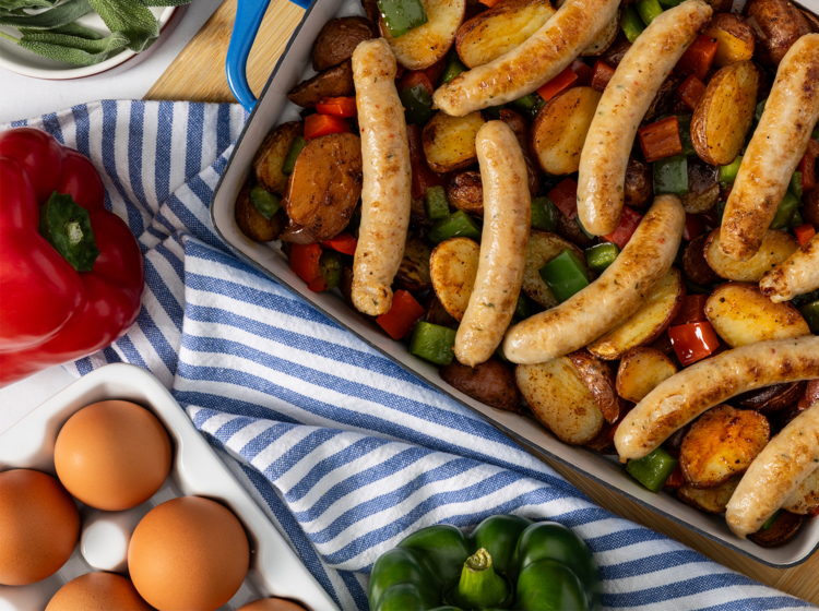 Sage Chicken Sausage, Potato and Pepper Breakfast Bake