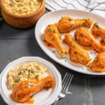Buffalo Drumsticks with Blue Cheese Mac & Cheese