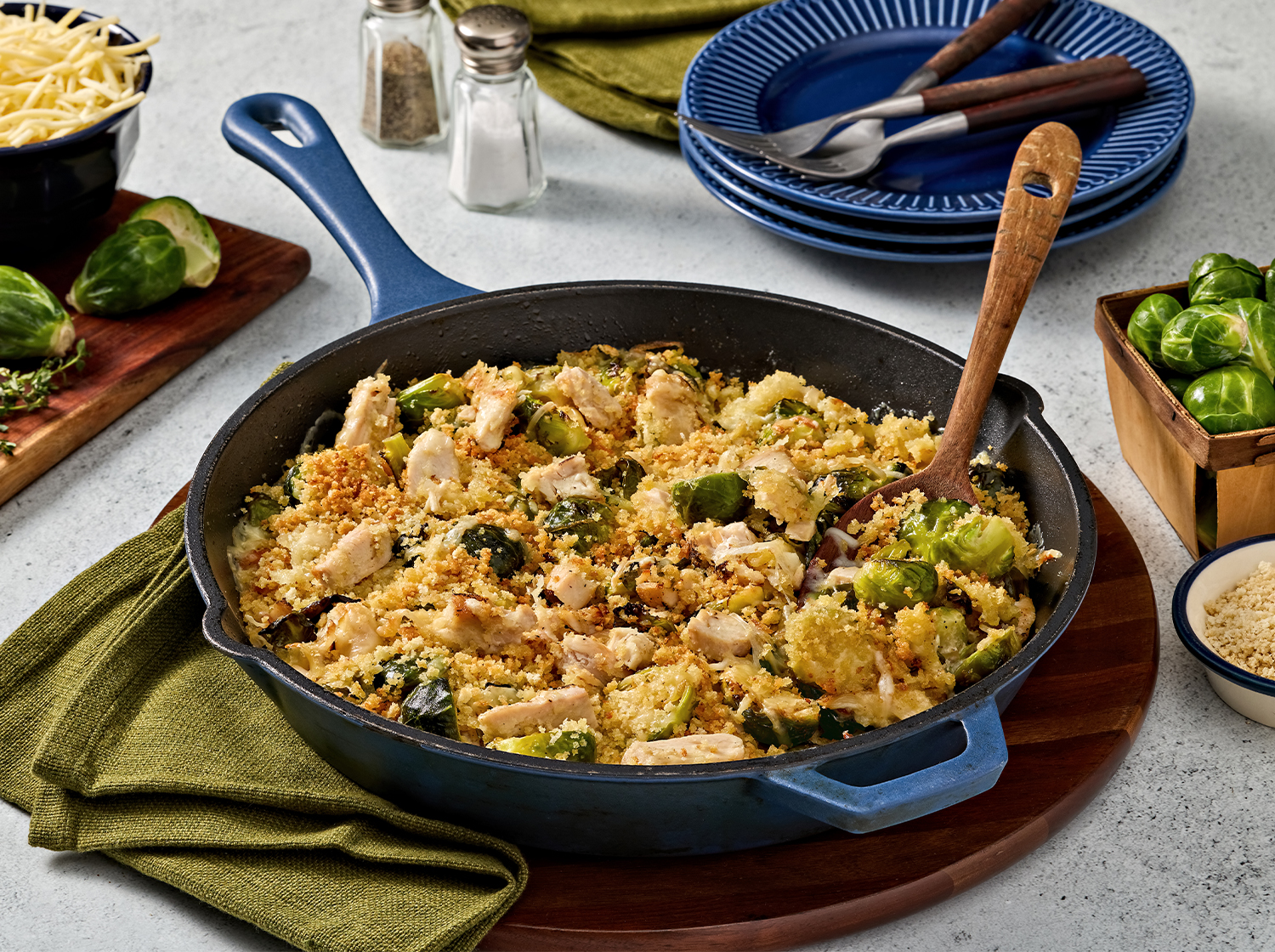 Cheesy Chicken Brussels Sprout Gratin