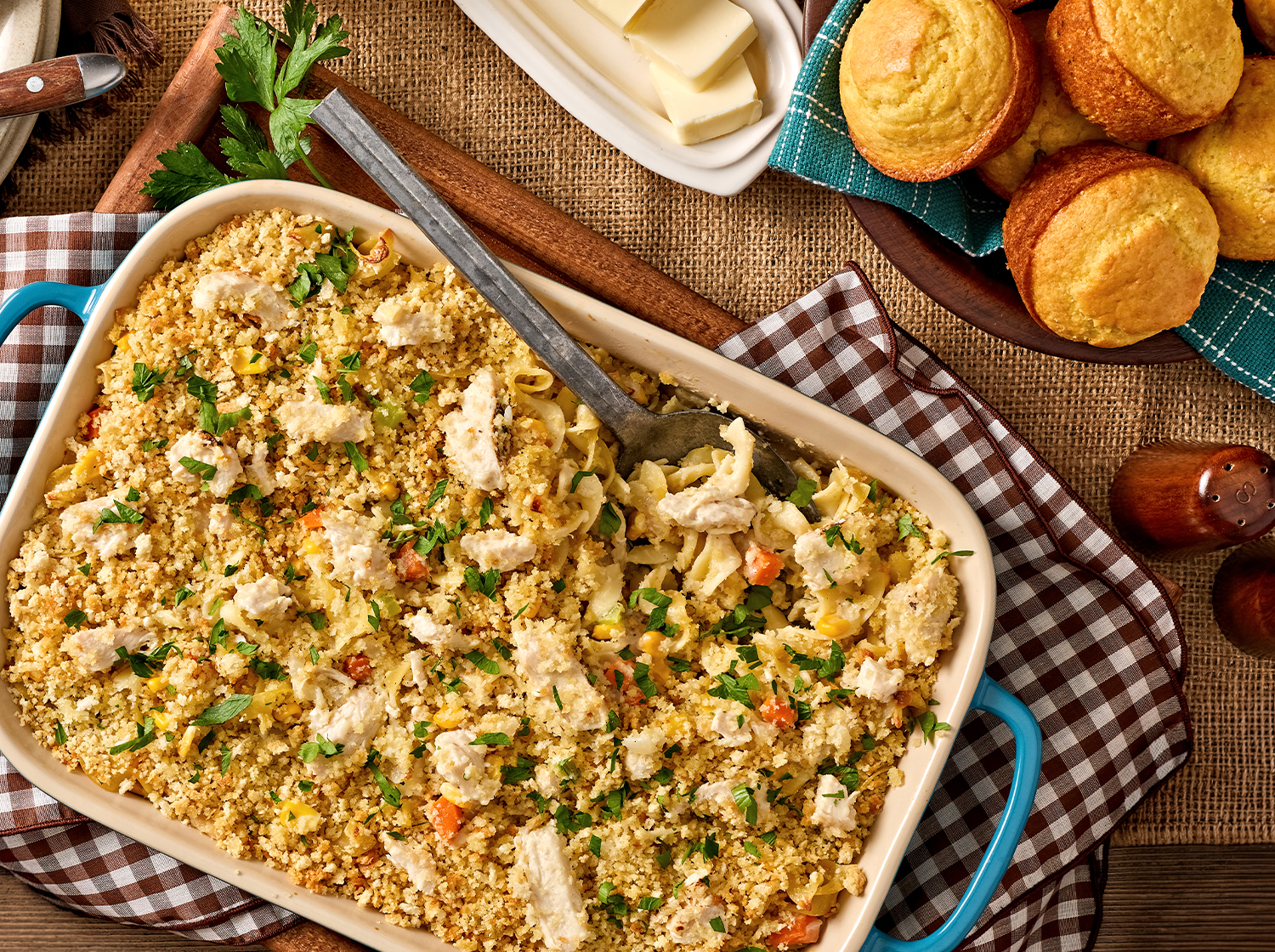 Creamy Chicken, Corn and Noodle Casserole