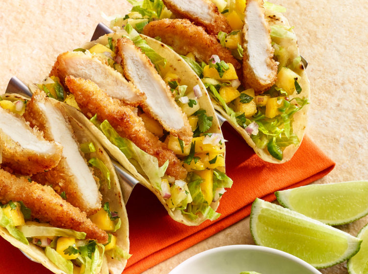 Coconut Chicken Tacos with Mango & Pineapple Salsa