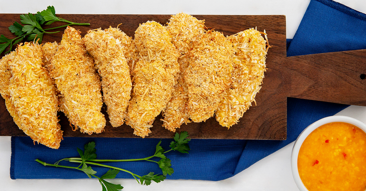 Homemade Coconut Chicken Tenders with Chili Mango Dipping Sauce Bell