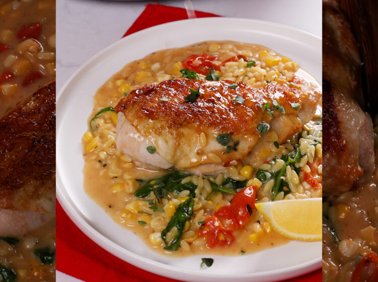 One-pot Lemon Orzo Chicken with Sweet Corn