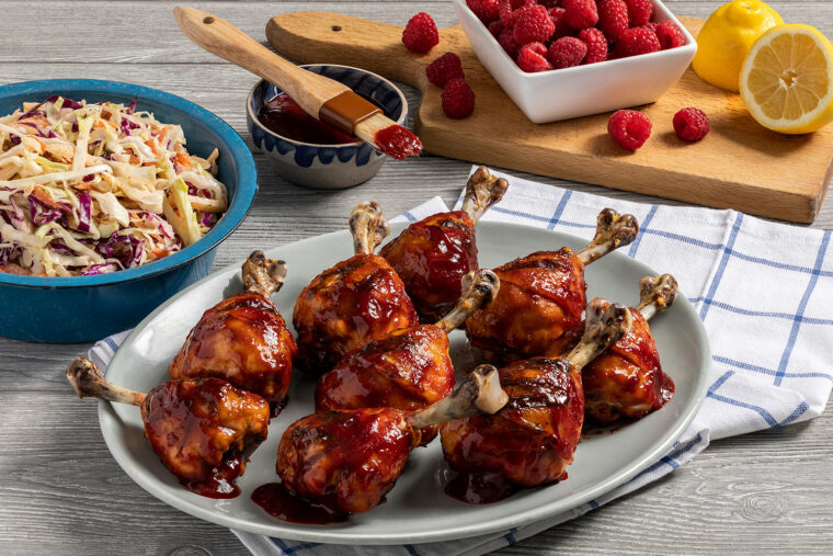 Raspberry BBQ Chicken Lollipops