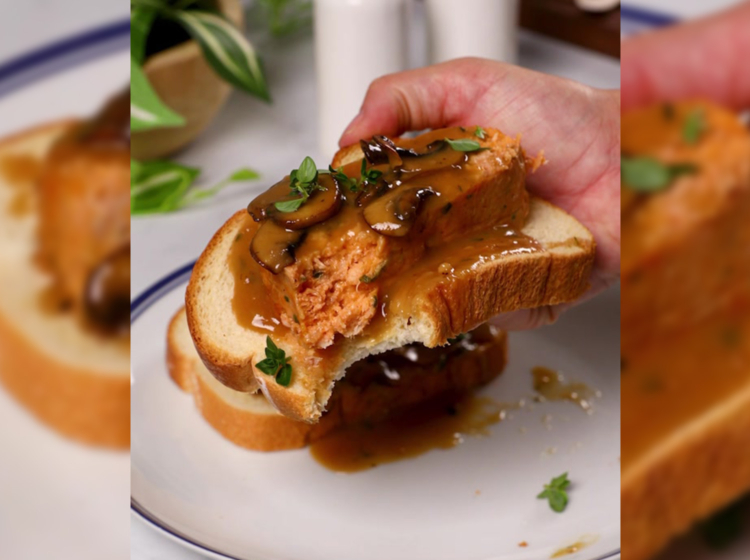 Open Face Hot Meatloaf Sandwich with Mushroom Gravy