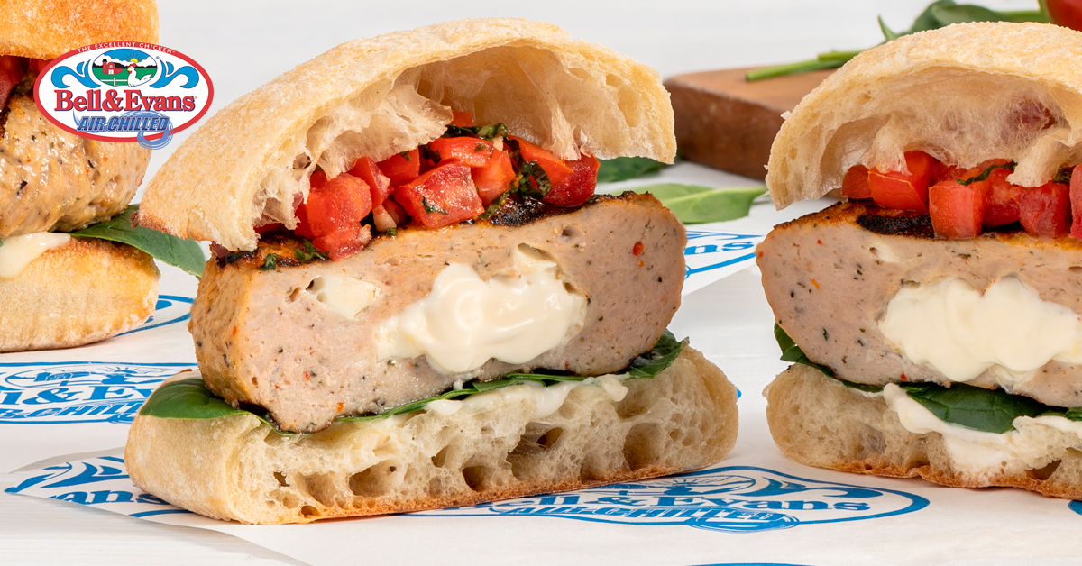 Mozzarella Stuffed Chicken Burger Bell & Evans