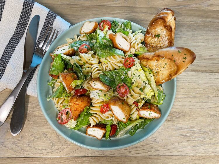 Chicken Nugget Caesar Pasta Salad