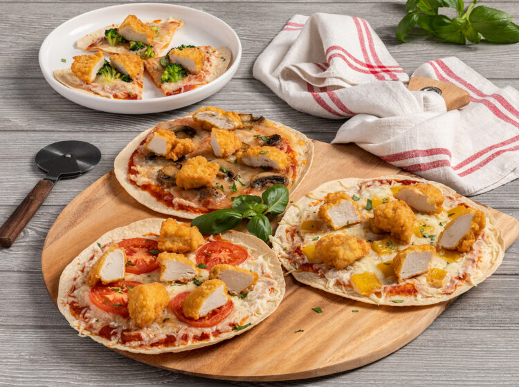 Gluten-Free Chicken Nugget Tortilla Pizza