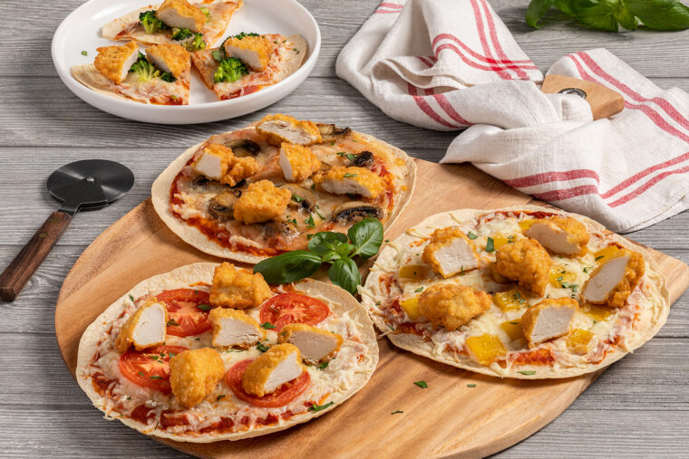 Gluten-Free Chicken Nugget Tortilla Pizza