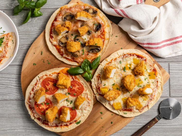 Gluten-Free Chicken Nugget Tortilla Pizza