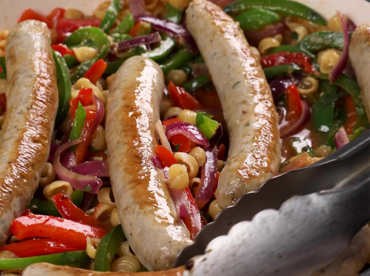One-Skillet Italian Chicken Sausage, Peppers and Onions Pasta