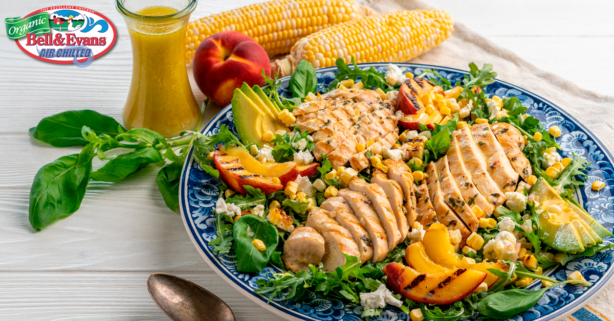 Grilled Basil Chicken, Corn and Peach Salad - Bell & Evans