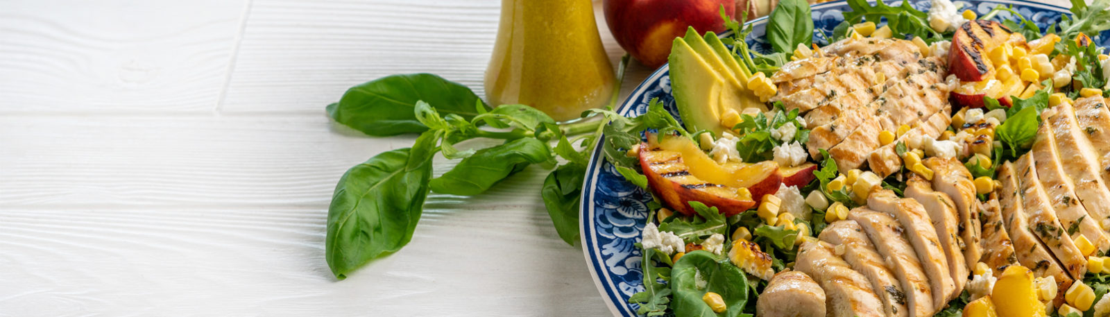 Grilled Basil Chicken, Corn and Peach Salad