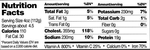 RWA Livers Nutrition Facts