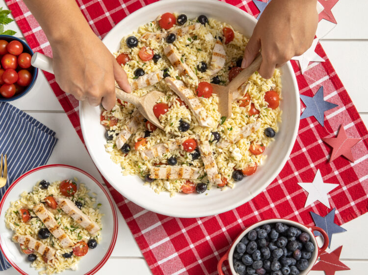 Red, White & Blue Orzo Grilled Chicken Salad