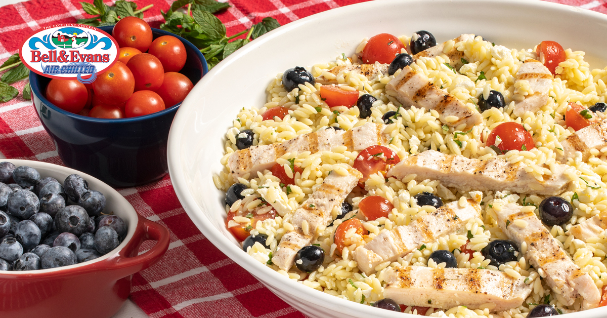 Red, White & Blue Orzo Grilled Chicken Salad - Bell & Evans
