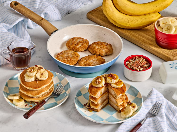 Sausage Patty Stuffed Banana Bread Pancakes