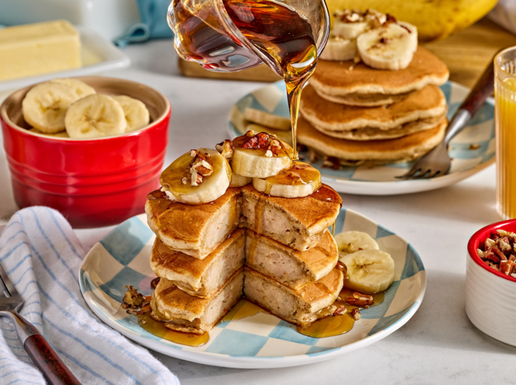 Sausage Patty Stuffed Banana Bread Pancakes
