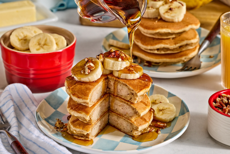 Sausage Patty Stuffed Banana Bread Pancakes