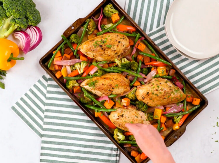 Sheet-Pan Garlic-Herb Chicken with Rainbow Veggies