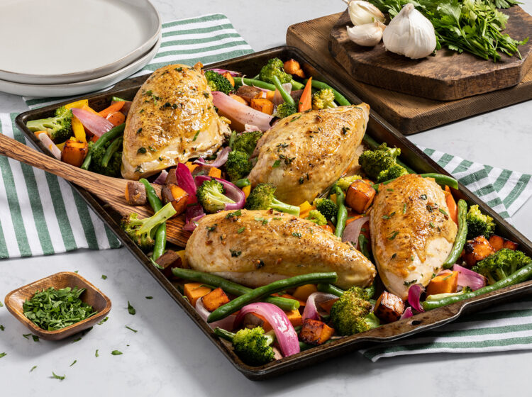 Sheet-Pan Garlic-Herb Chicken with Rainbow Veggies