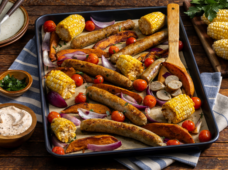 Sweet Italian Chicken Sausage Sheet-Pan Dinner