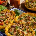 Pesto Chicken Spaghetti Squash Boats
