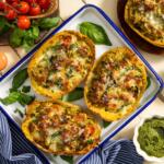 Pesto Chicken Spaghetti Squash Boats