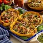 Pesto Chicken Spaghetti Squash Boats