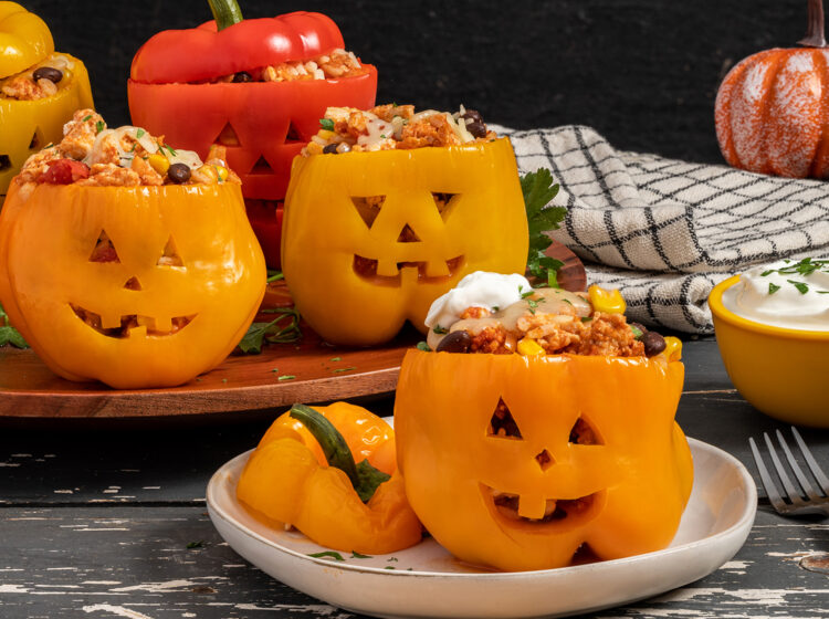 Halloween Chicken Stuffed Peppers