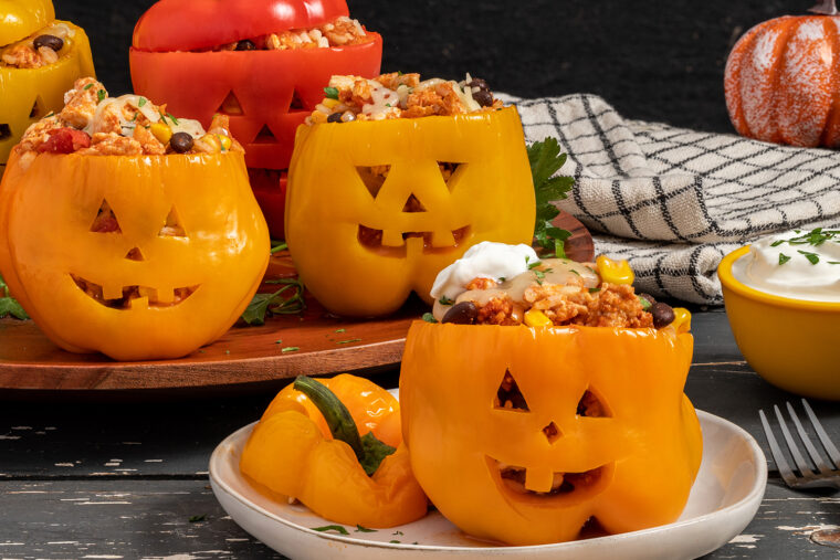 Halloween Chicken Stuffed Peppers