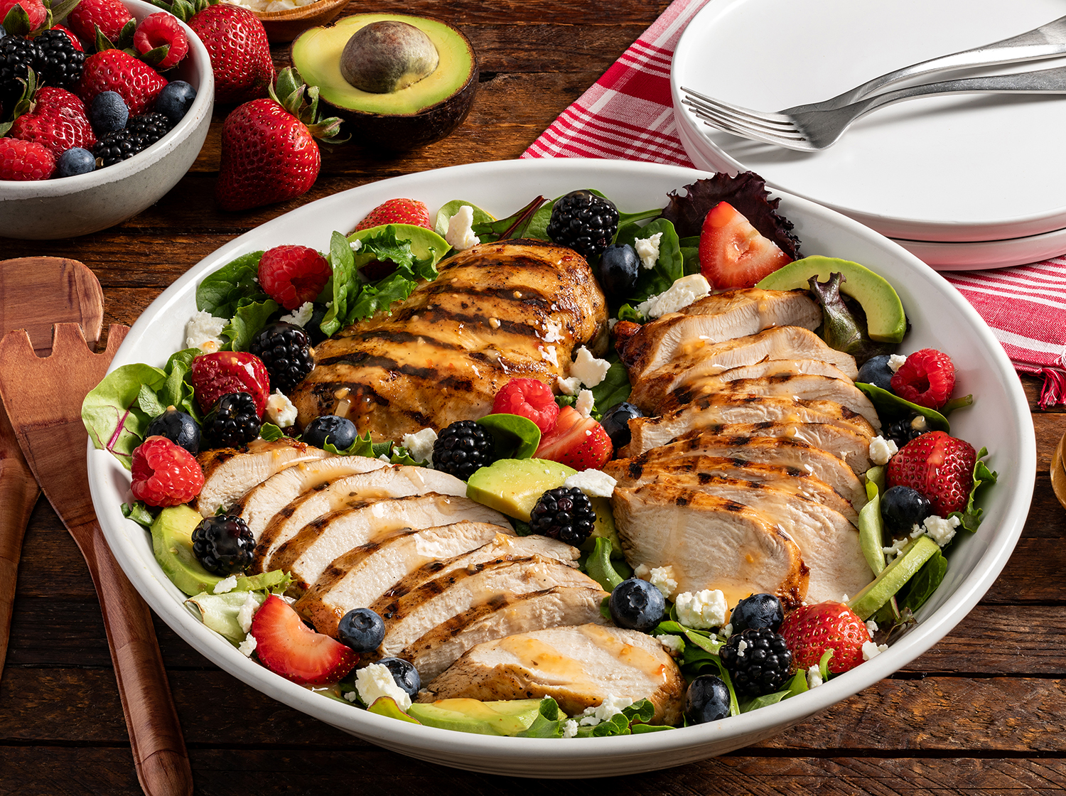 Summer Berry Grilled Chicken Salad with Hot Honey Vinaigrette