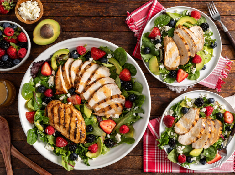 Summer Berry Grilled Chicken Salad with Hot Honey Vinaigrette