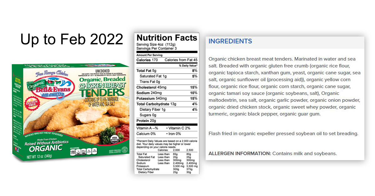 Organic Breaded Chicken Tenders Bell & Evans