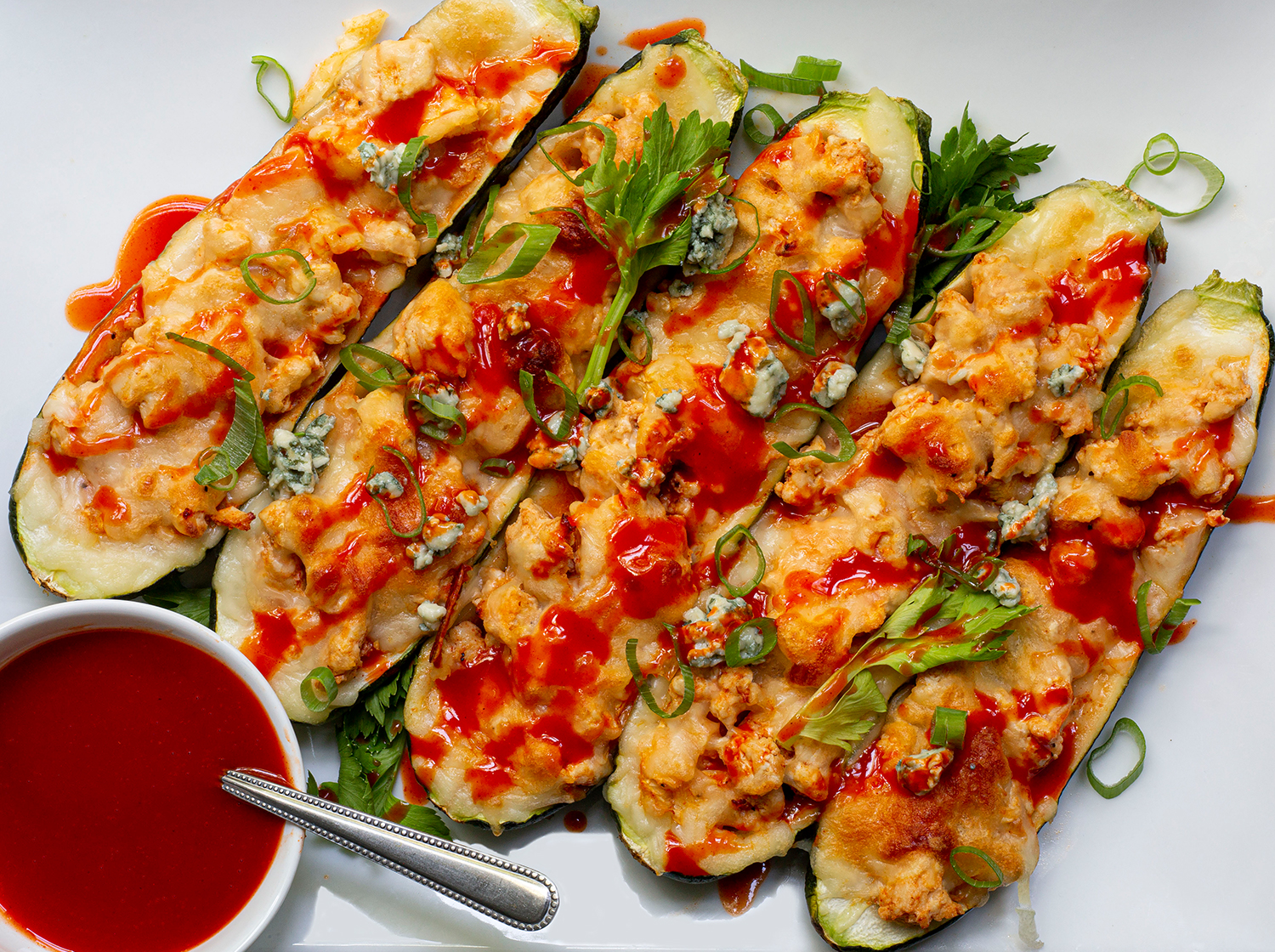 Buffalo Chicken Zucchini Boats