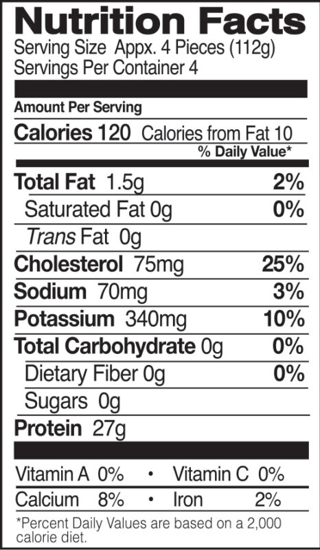 Kabob style chicken breast cubes nutrition facts panel