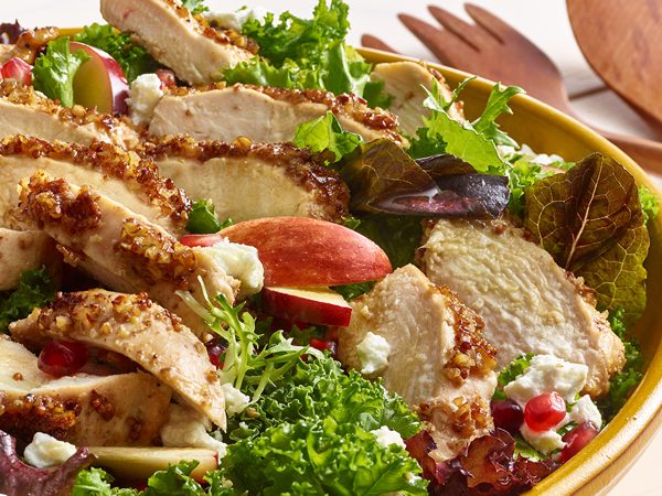 Winter Kale Salad with Pecan Crusted Chicken