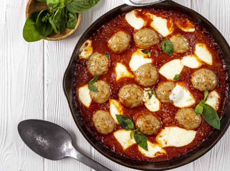 Skillet Meatballs with Marinara & Mozzarella