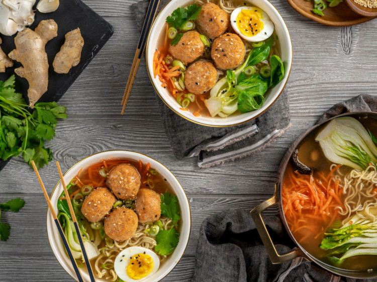 Spicy Miso Ramen with Chicken Meatballs