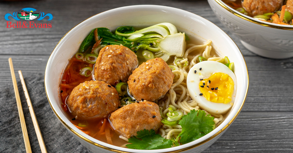 Spicy Miso Ramen with Chicken Meatballs Bell & Evans