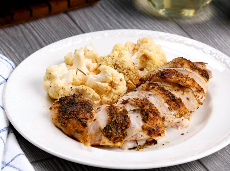 Parmesan-Crusted Garlic Butter Chicken with Cauliflower